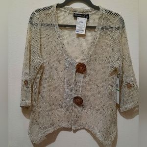 Nina Leonard L Tan-Beige Button Knit Bolero Cardigan NWT